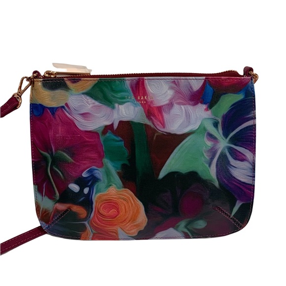 Ted Baker - Leather Floral Swirl Colorful Maroon Crossbody Purse Bag - Picture 3 of 7